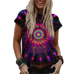 Internet Hot Women's Fashion Clothing Short Sleeve Casual Round Neck Vintage Printed T-shirt - 1Style - View 1