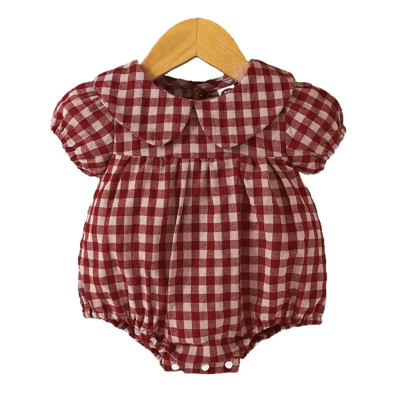 Girls Summer Plaid Blouse With A Turn-down Collar For Babies