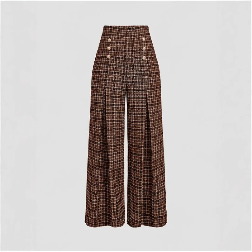 Spring Summer Chic Commuter High-Waisted Versatile Plaid Striped Retro Pants - Image 2