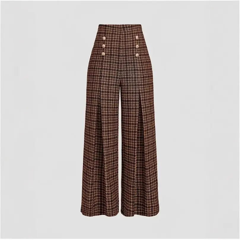 Spring Summer Chic Commuter High-Waisted Versatile Plaid Striped Retro Pants