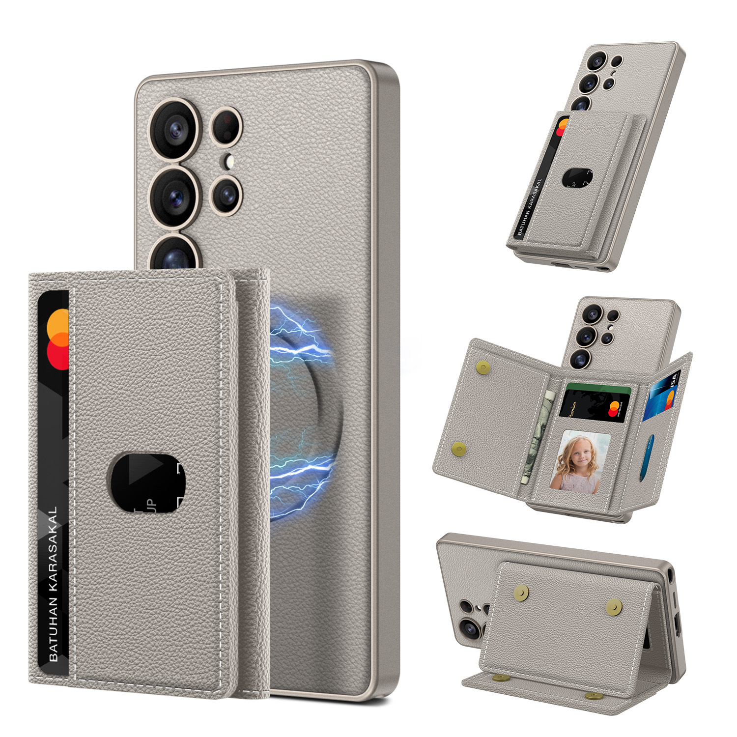 Built-in Wireless Charger Phone Case Magnetic Split Wallet Case With Stand