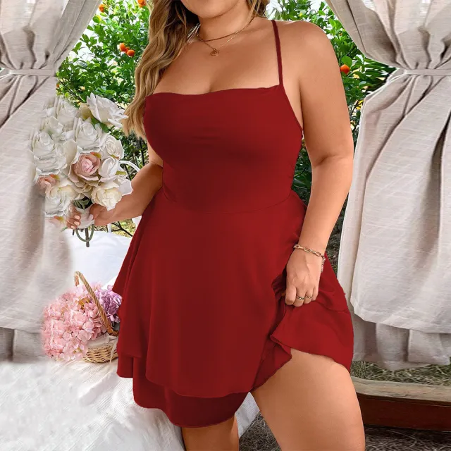 Sexy Backless Lace Up Casual Vacation Spaghetti Straps Dress Red - Shop at LoveMi