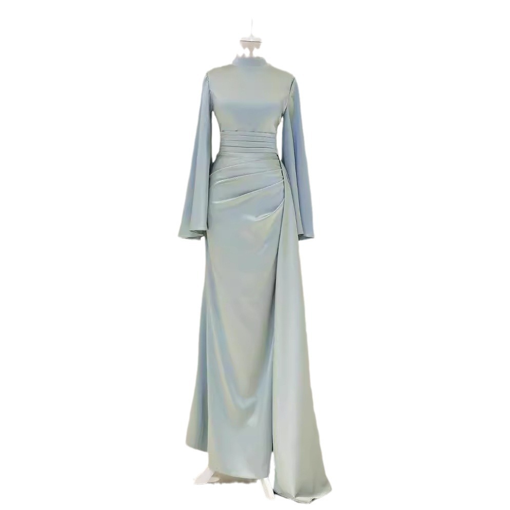 Pleated Waist Tight High Waist Slim Long Dress