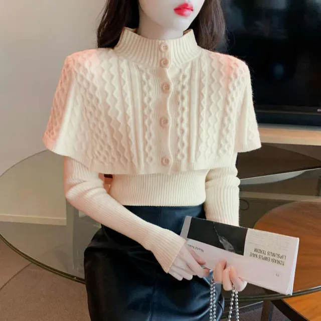 Women's Half Turtleneck Western Style Cable knit Sweater Top Apricot - Shop at LoveMi