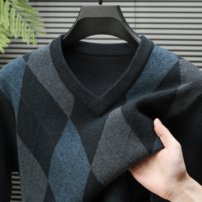 Mens Stylish Casual V-Neck Knitted Sweater