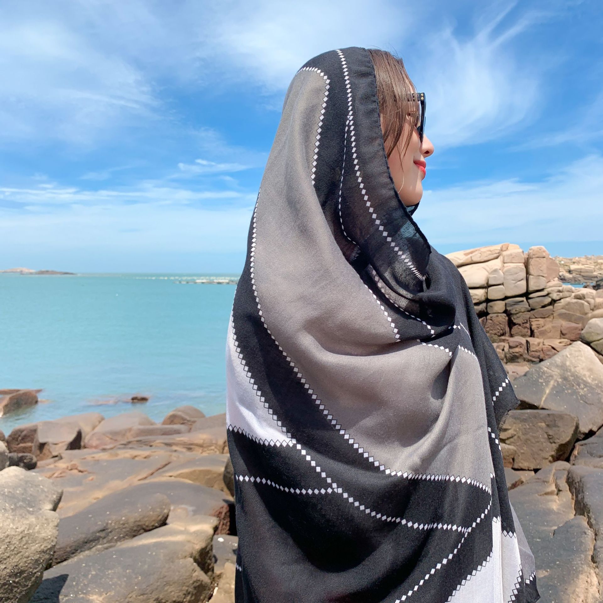 Multicolored Flower Pattern Shawl Sun-proof Scarf Mask