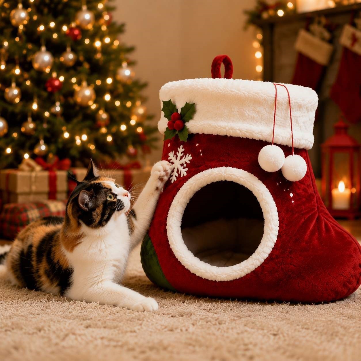 Christmas Stocking Cat Bed Atmosphere Decoration