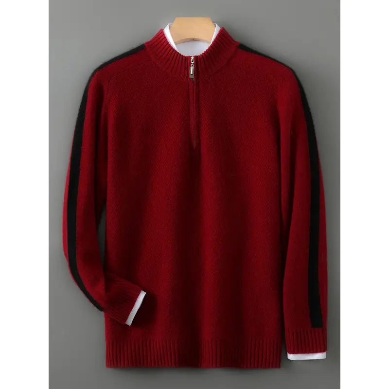 Sheep Wool Sweater Half-height Zip Round Neck Knitted Sweater