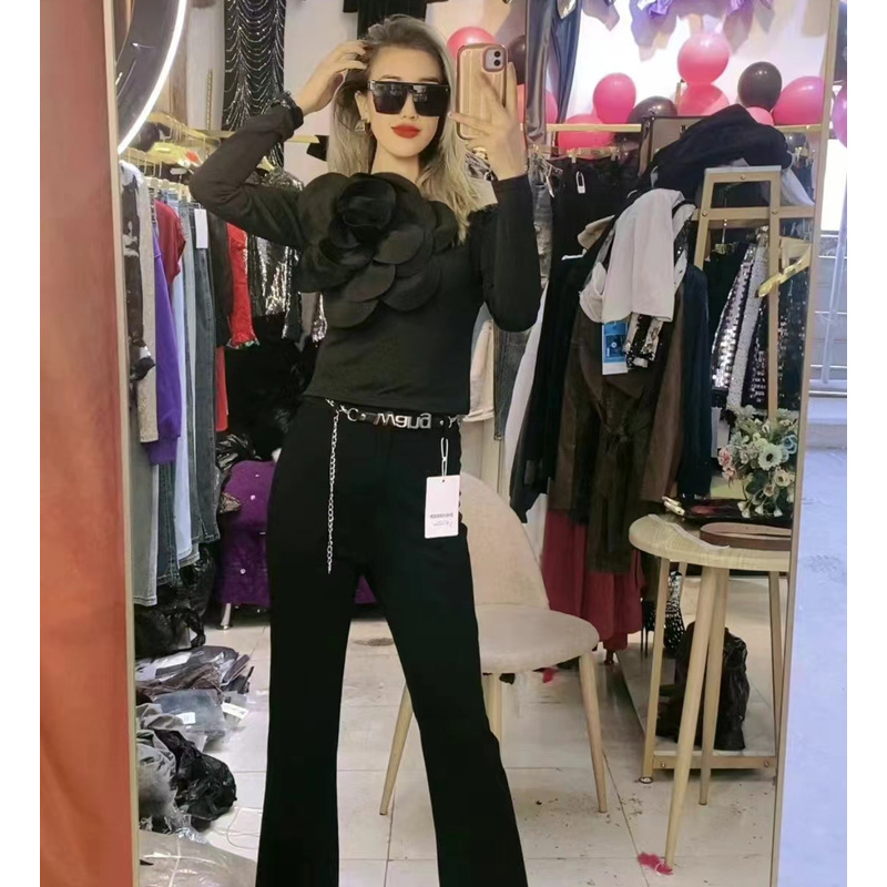 Pure Spice Girl Diagonal Neckline Single Shoulder Halter Long Sleeve Ladies Wear Western Slim T-shirt Top - Image 3