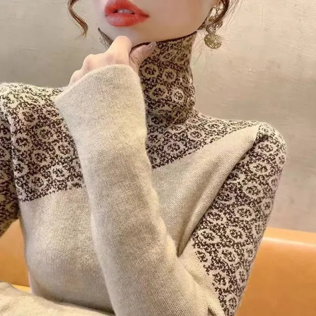 Womens Chic Turtleneck Knit Top For Fall And Winter Apricot - Shop at LoveMi
