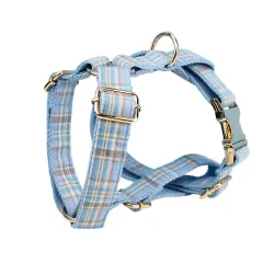 Sky Blue Grid Forest Series Dog Collar Traction Rope - Dog Vest - View 1
