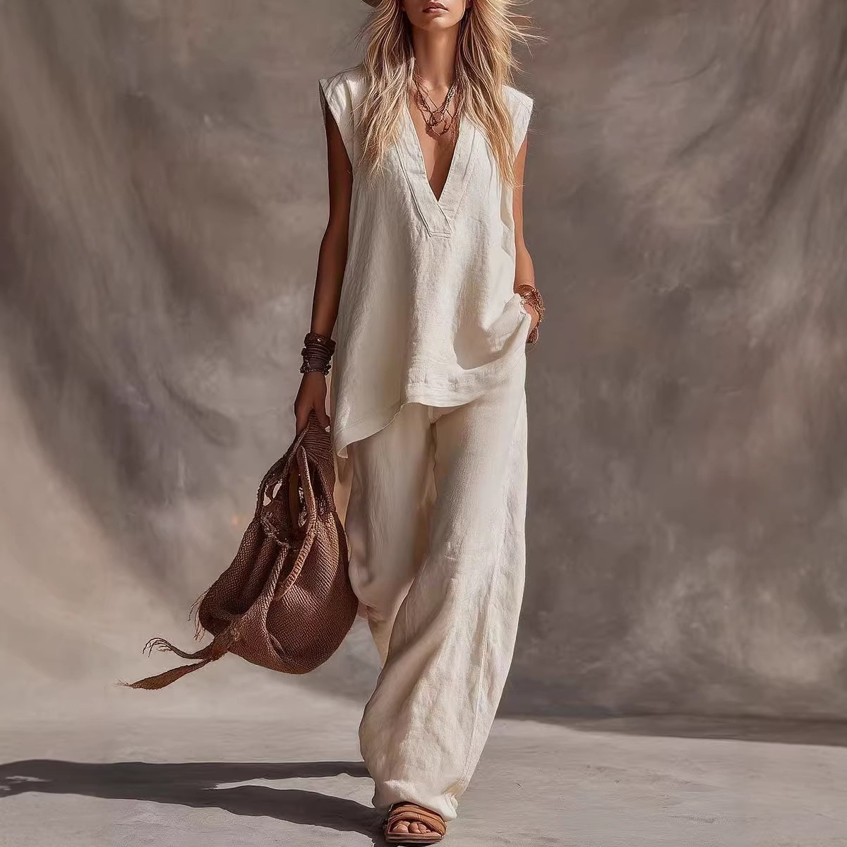 Solid-color Casual Comfortable Vest With Side Pockets