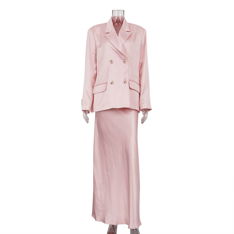 Lapel Long Sleeve Suit Coat Satin Skirt Suit