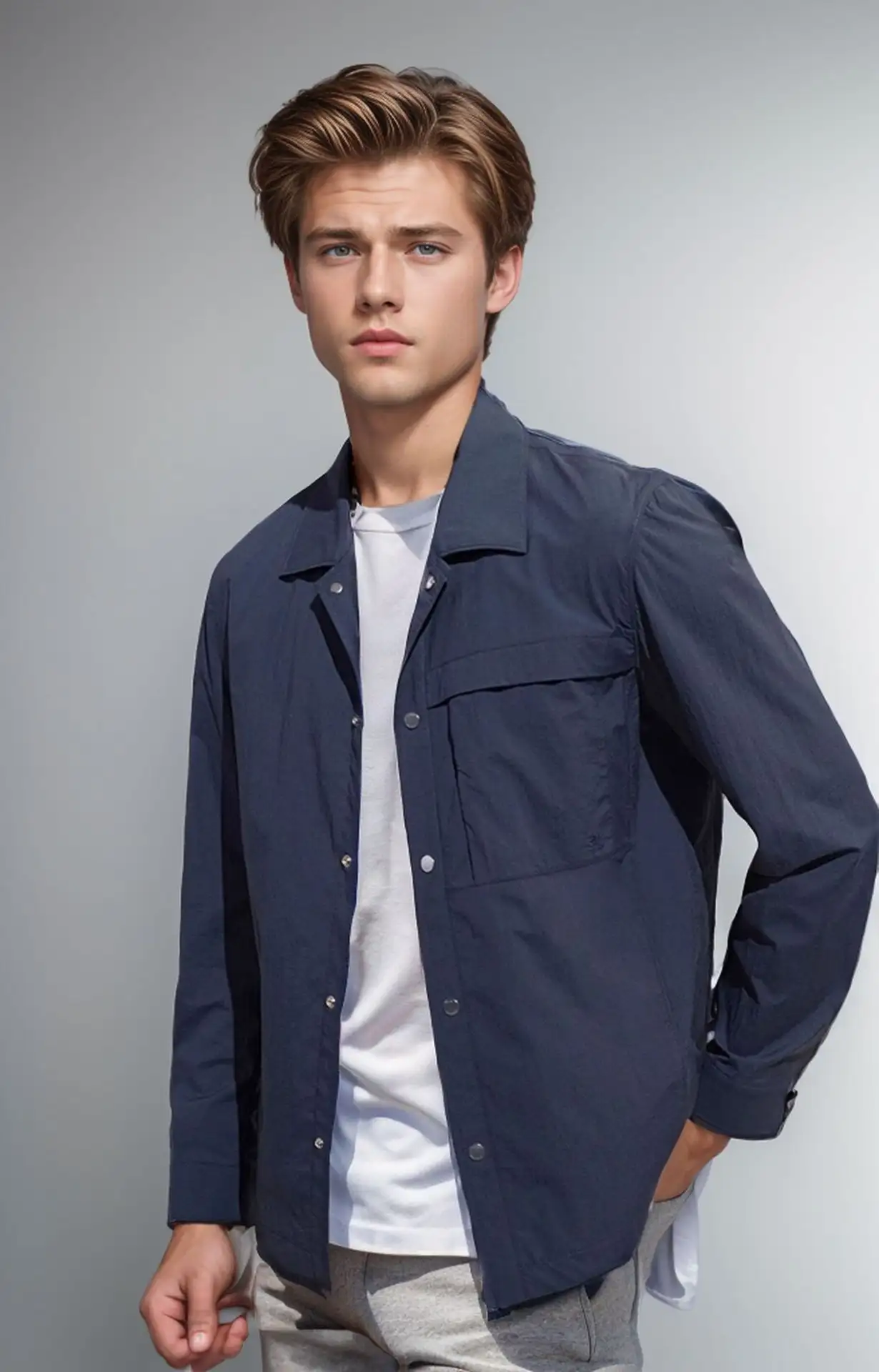 Solid-color Workwear-style Jacket With Large Pockets For A Dropshipping Store