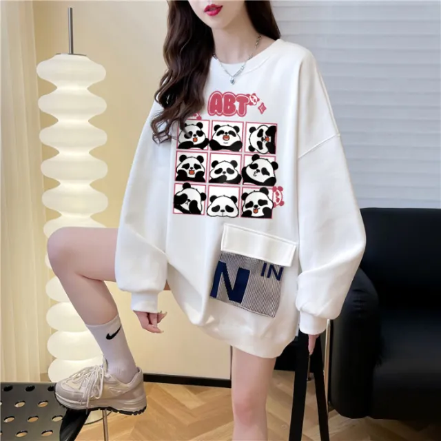 Spring And Autumn Thin Round Neck Loose Plus Size Pullover White - Shop at LoveMi