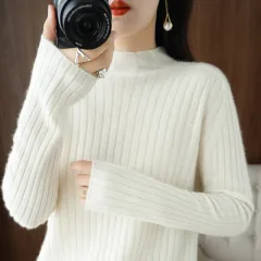 Simple Autumn And Winter Half-high Collar Bottoming Shirt Women's Sweater - Ivory - View 1