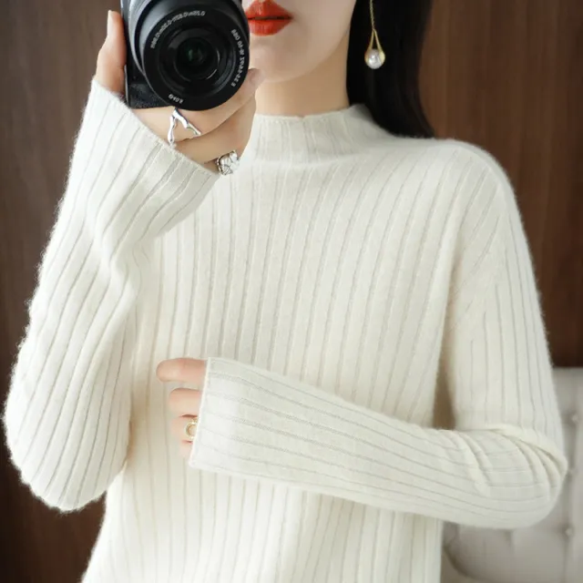 Simple Autumn And Winter Half high Collar Bottoming Shirt Women's Sweater Ivory - Shop at LoveMi