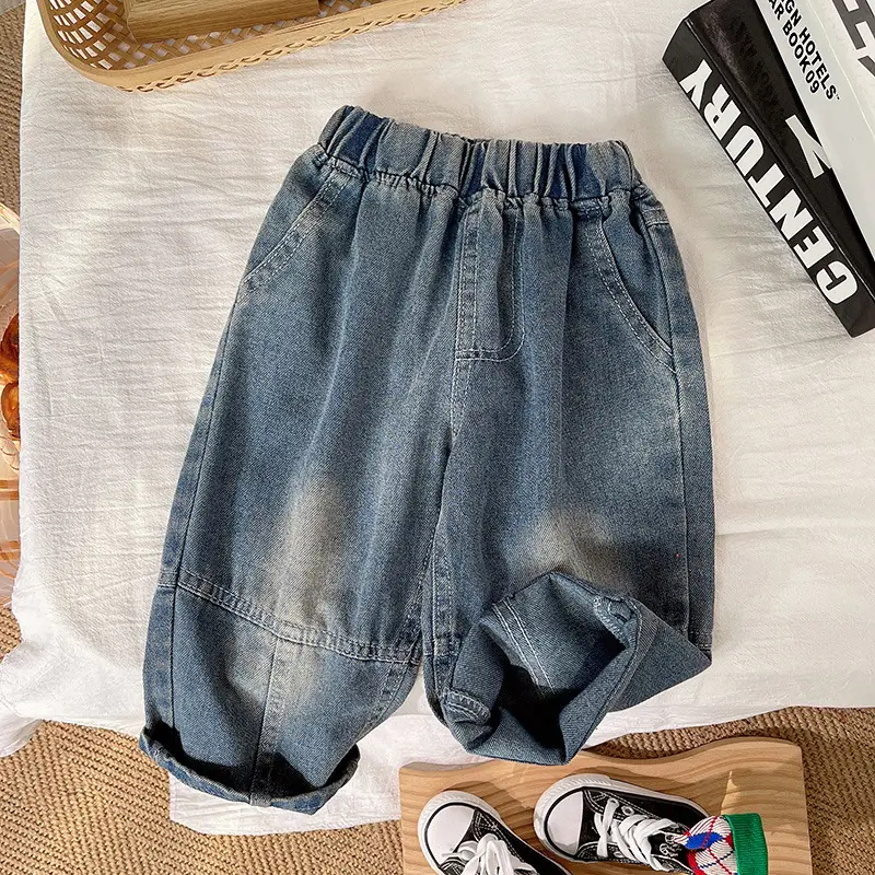Kids' Letter-print Top And Vintage Denim Jeans