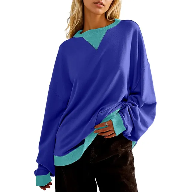 Loose Casual Contrast Color Sweater For Women Colorful Blue - Shop at LoveMi