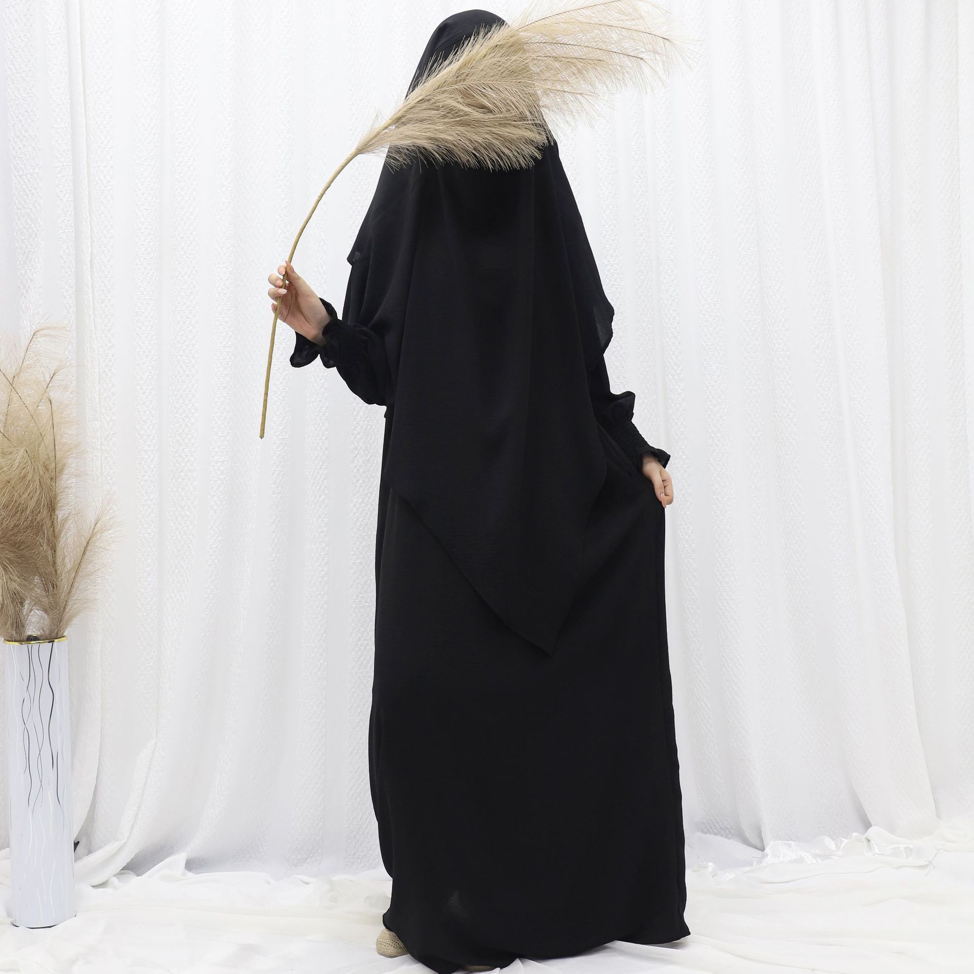 Dubai Turkey Solid Color Dress With Headscarf Black Headscarf - Shop at LoveMi