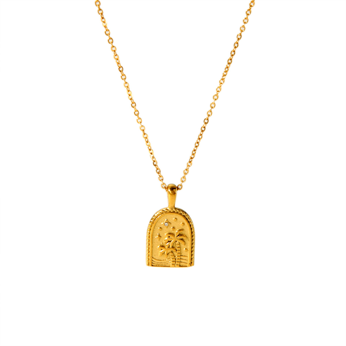 18K Gold Stainless Steel Heart Shell Palm Tree Geometric Pendant Necklace