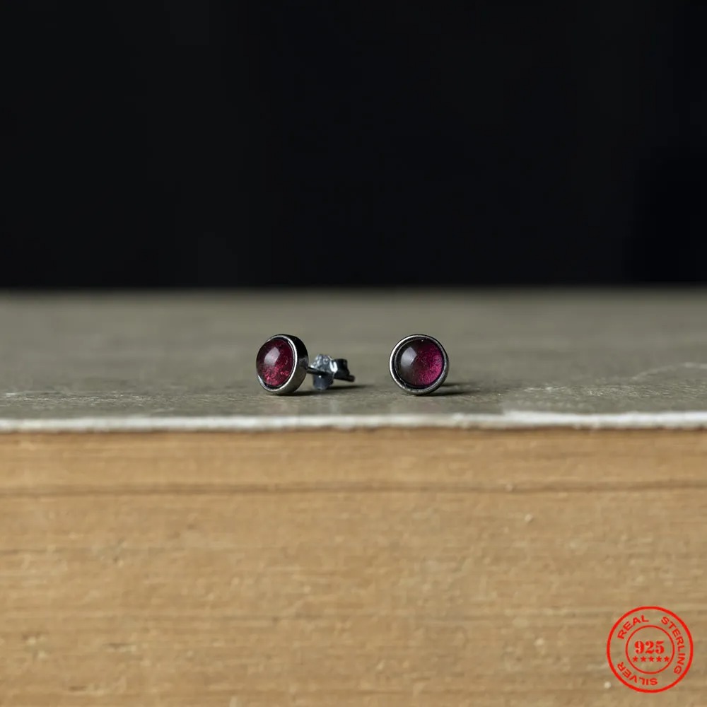 Dark Night S925 Sterling Silver Black Amethyst Stud Earrings