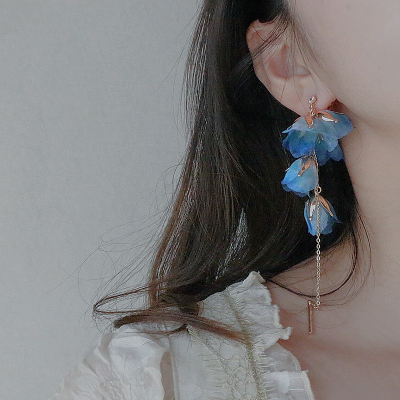 Flower Exaggerated Long Earless Earrings