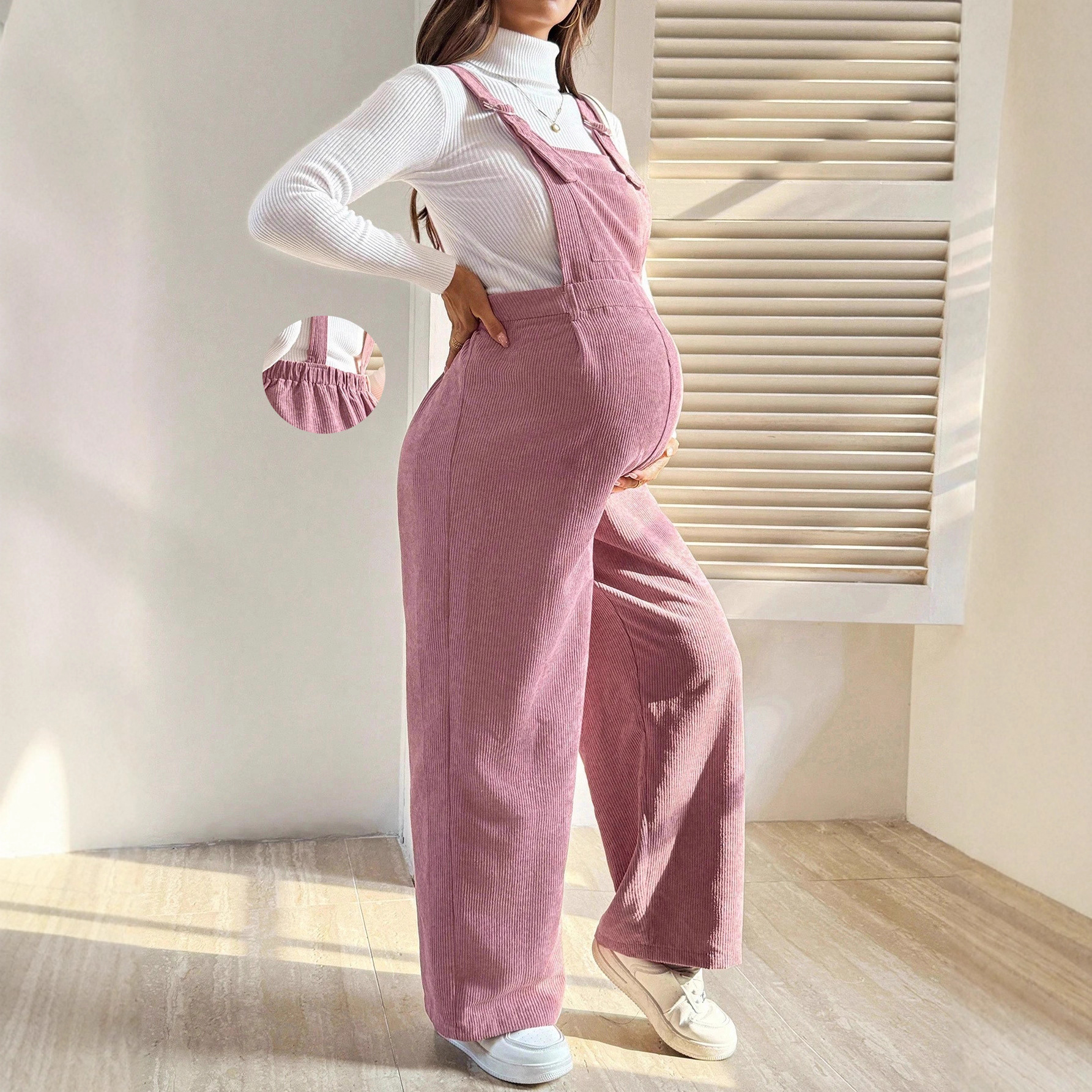 Elastic-waist Relaxed-fit Corduroy Overalls