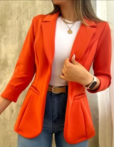 Solid Color Minimalist Long Sleeve Blazer Collar Coat Red - Shop at LoveMi