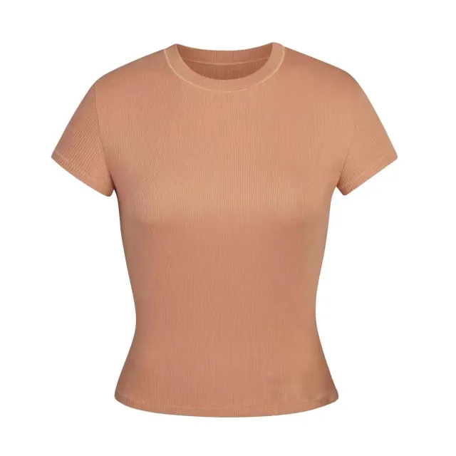 Threaded Cotton Round Neck Base Clothing Peach - Shop at LoveMi
