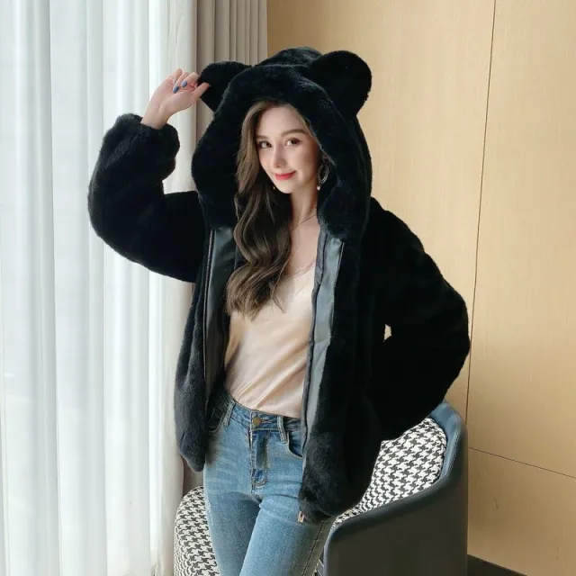 Hooded Thickened Plush Coat For Women Black - Shop at LoveMi