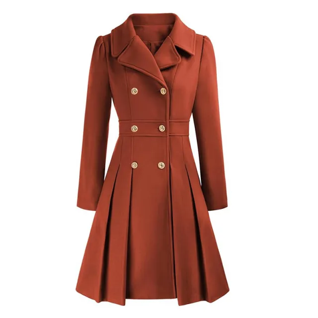 Women's Windbreaker Lapel Double Breasted Pocket A Line Pea Coat Orange - Shop at LoveMi