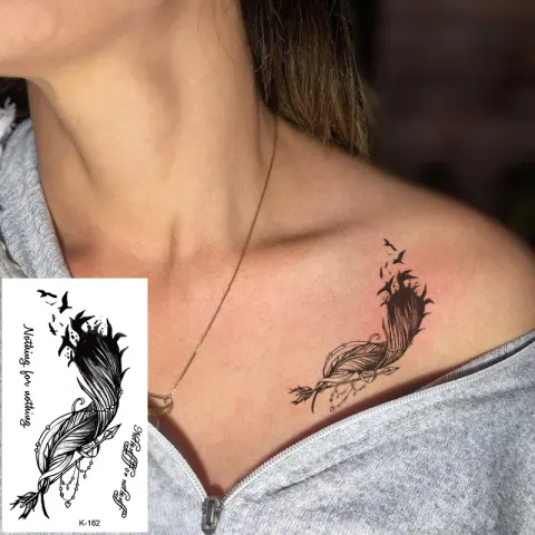 Tattoo Stickers English Letters Flowers Butterfly Sketch Lines Waterproof