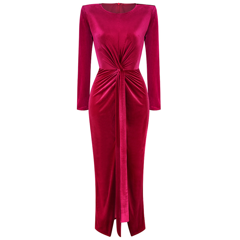 Velvet Round-Neck Long-Sleeve Dress, picture 9 of 9