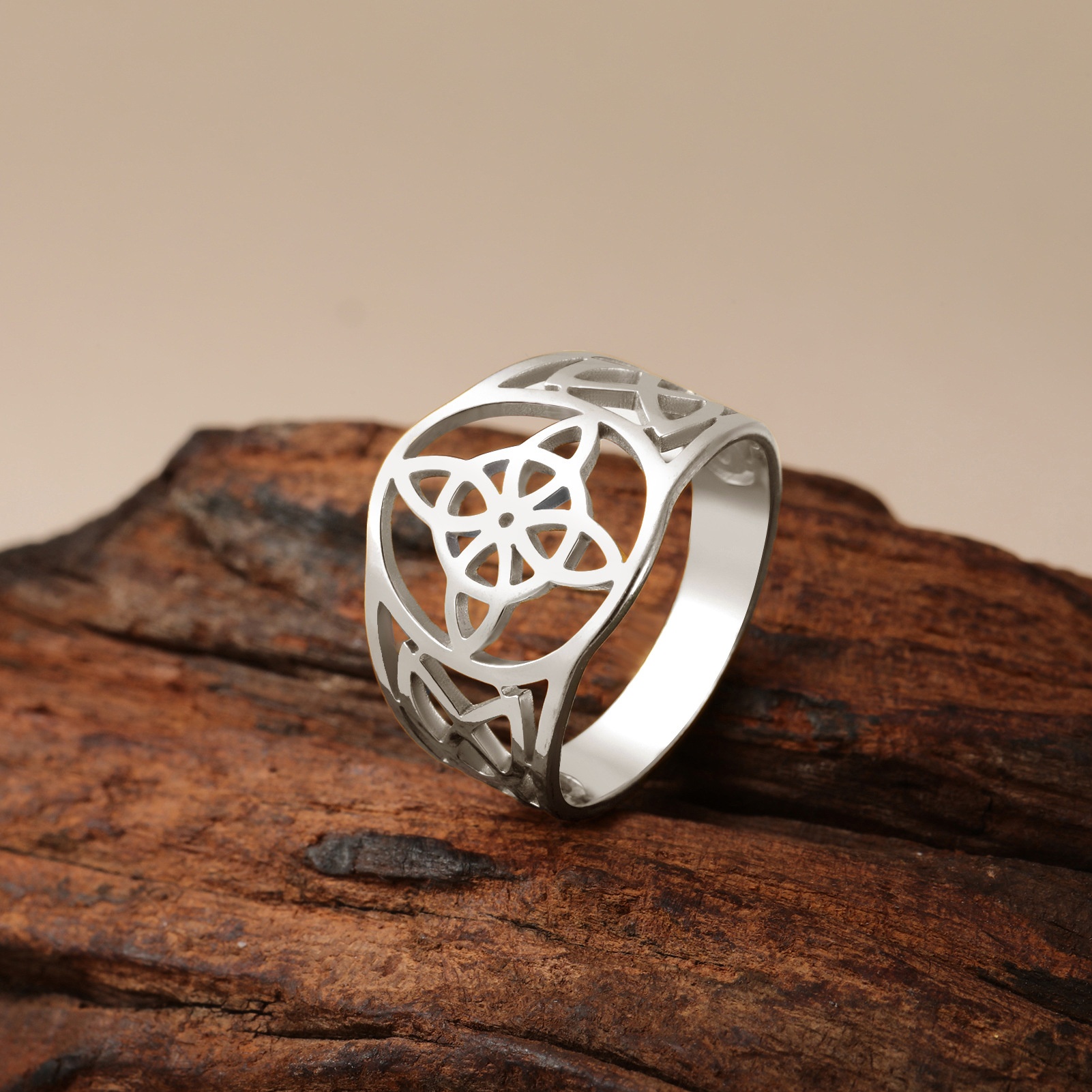 Retro Titanium Steel Cut Hollow Out Celtic Knot Ring Proposal Engagement Male And Female Ring