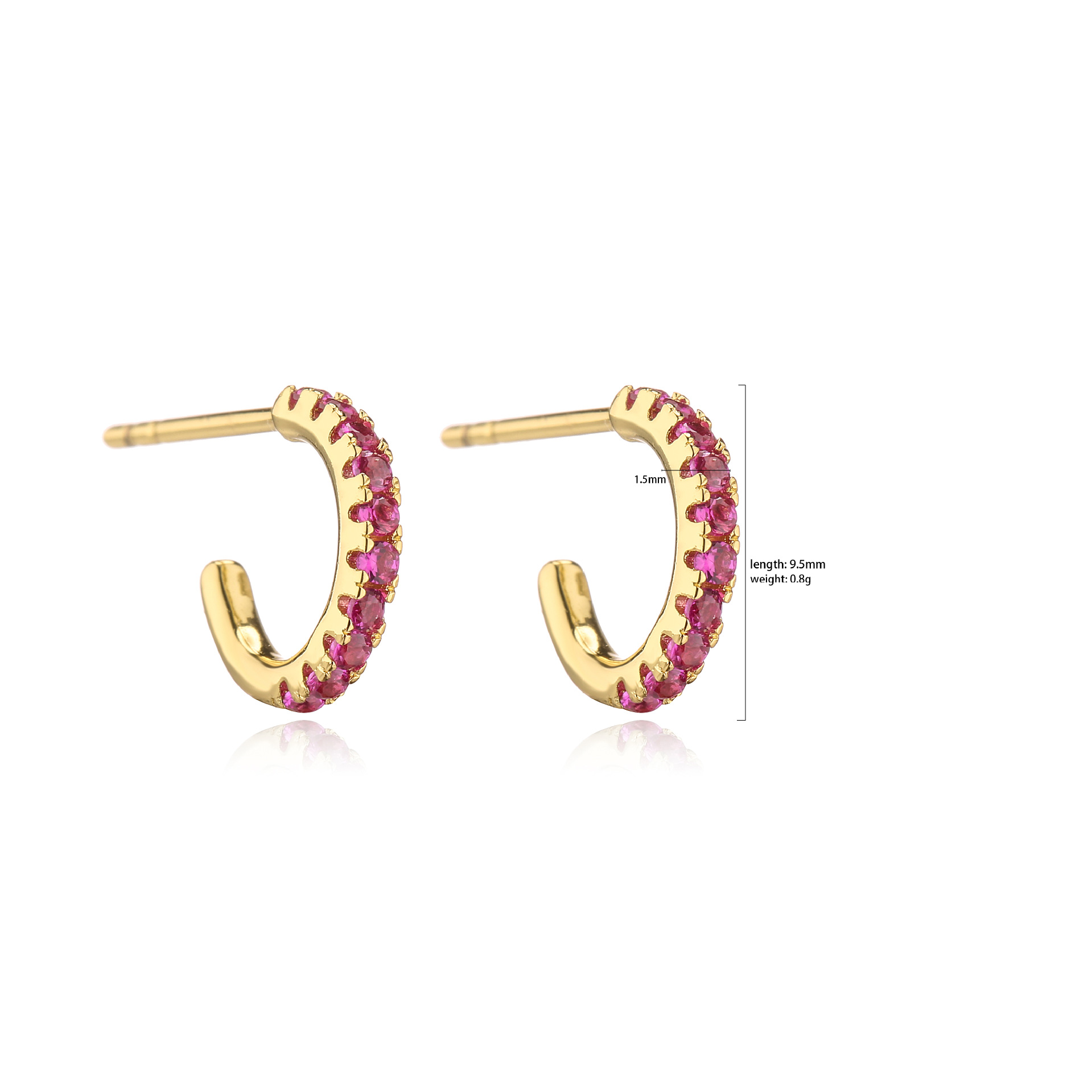 95mm Micro Inlaid Zircon Colorful Crystals C-shaped Stud Earrings For Women