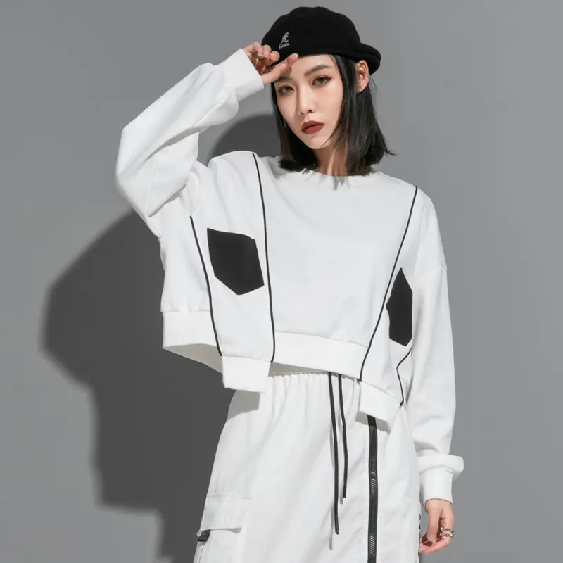Patchwork Irregular Hoodie Pullover Womens Clothing