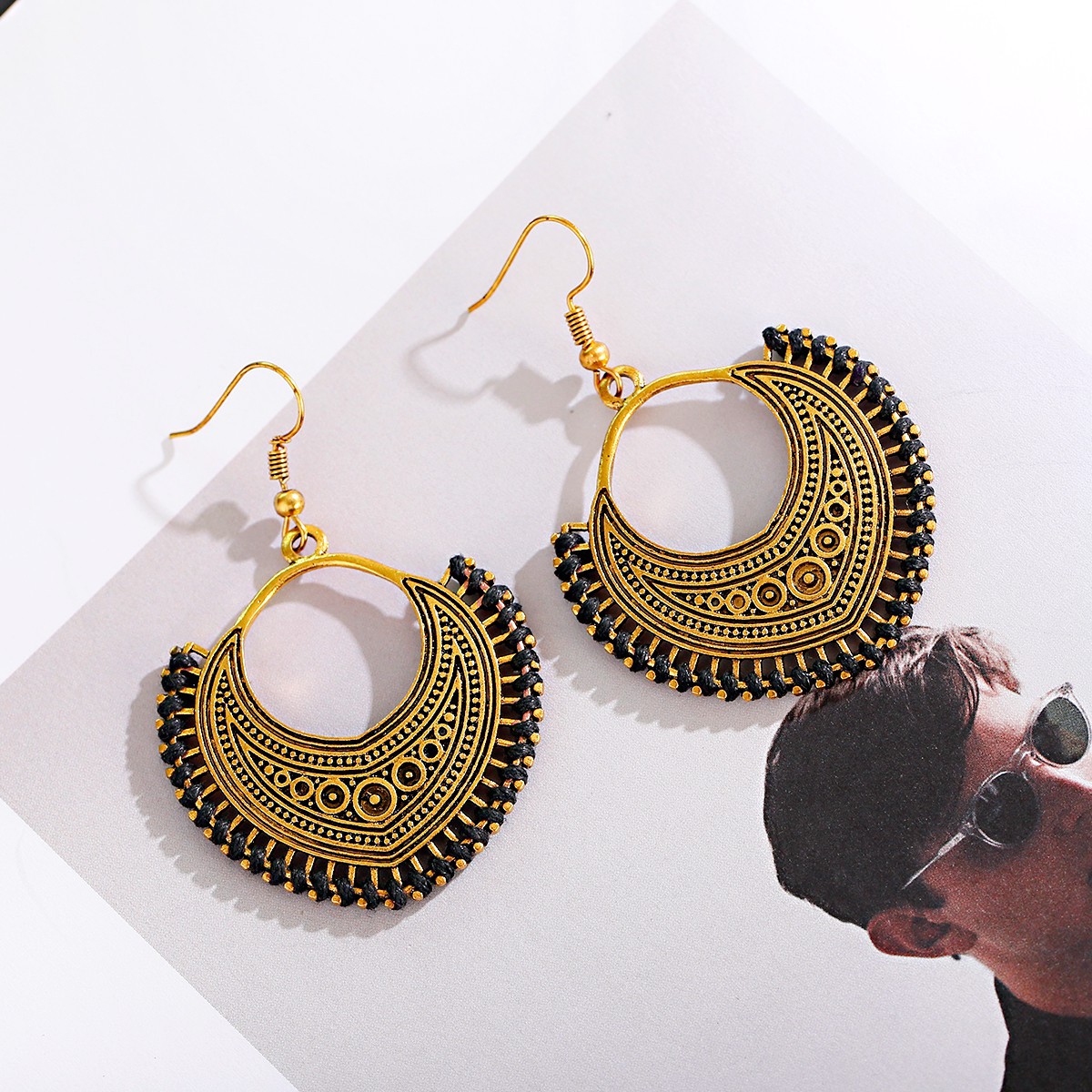 Bohemian Ethnic Style Earrings Retro Court Weaving Hollow Winding
