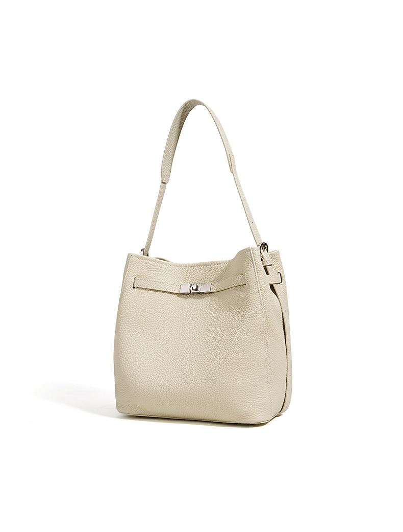 Full-grain cowhide bucket bag detail