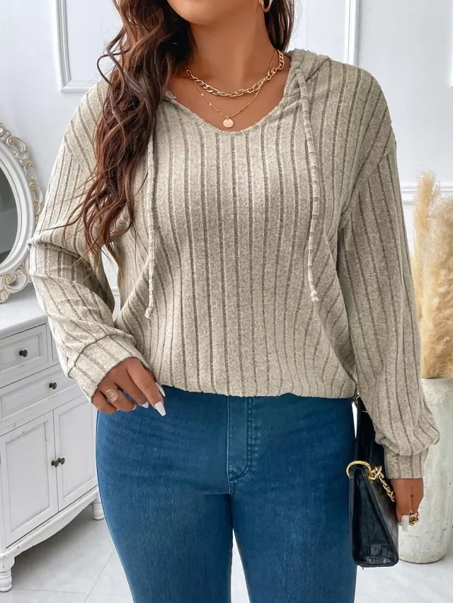 Solid Color Plus Size Women's Clothes Top V neck Khaki - Shop at LoveMi