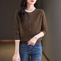 Fashionable Sweater Bottoming Shirt Lace Splicing Knitwear - Coffee - View 1