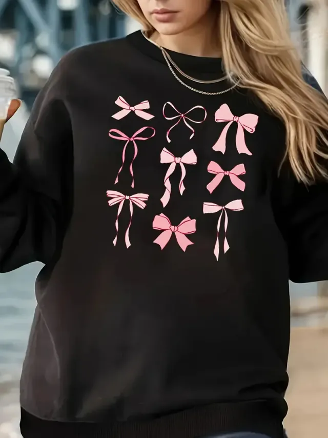 Women's Printed Long Sleeve Crew Neck Sweater Wy71 S - Shop at LoveMi
