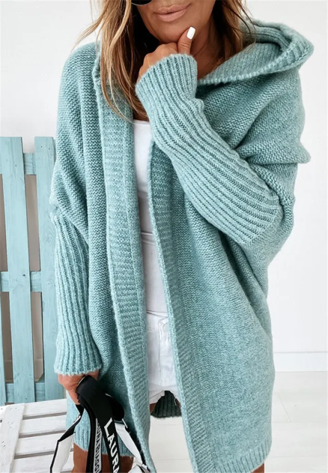 Knitwear Hat Collar Temperament Commute Bat Sleeved Soft Loose Back Stitching Sweater Mint Green - Shop at LoveMi