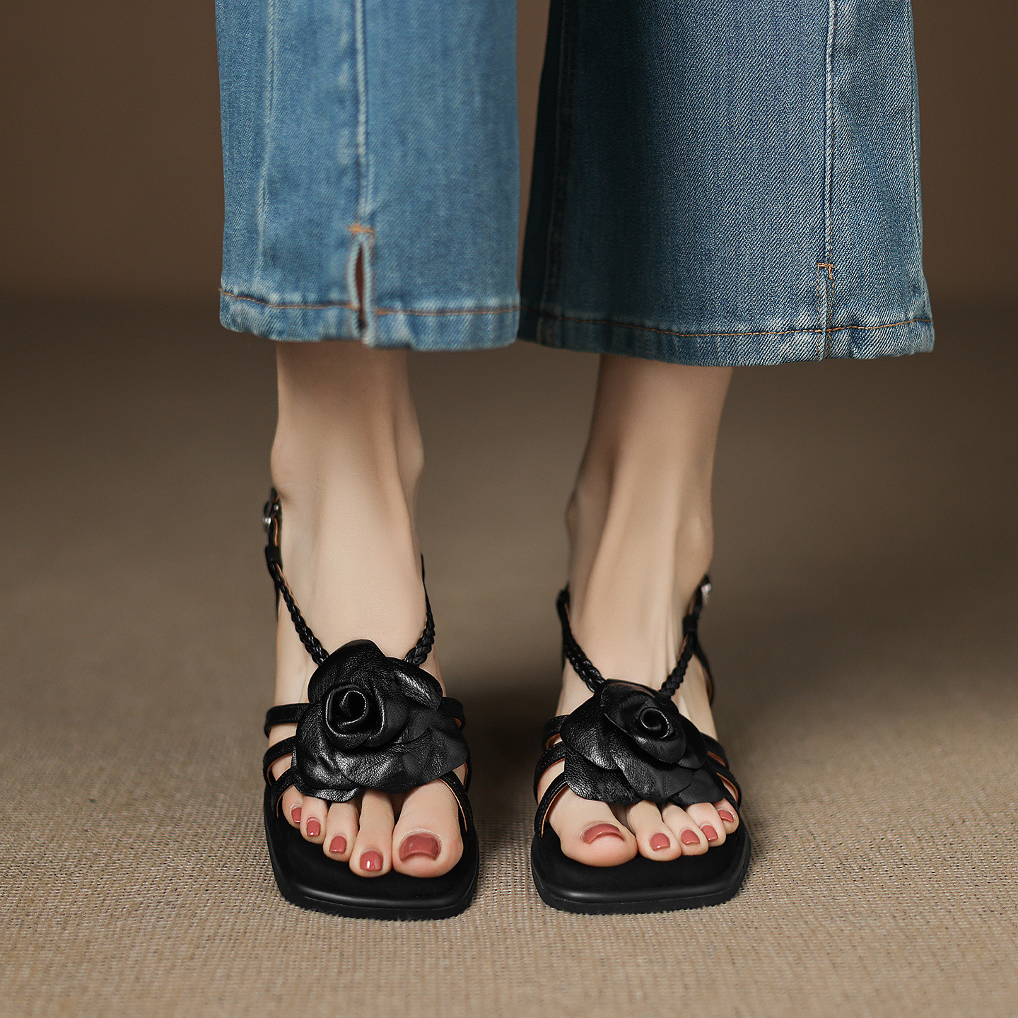 Sheepskin Peep-Toe Sandals, picture 2 of 7