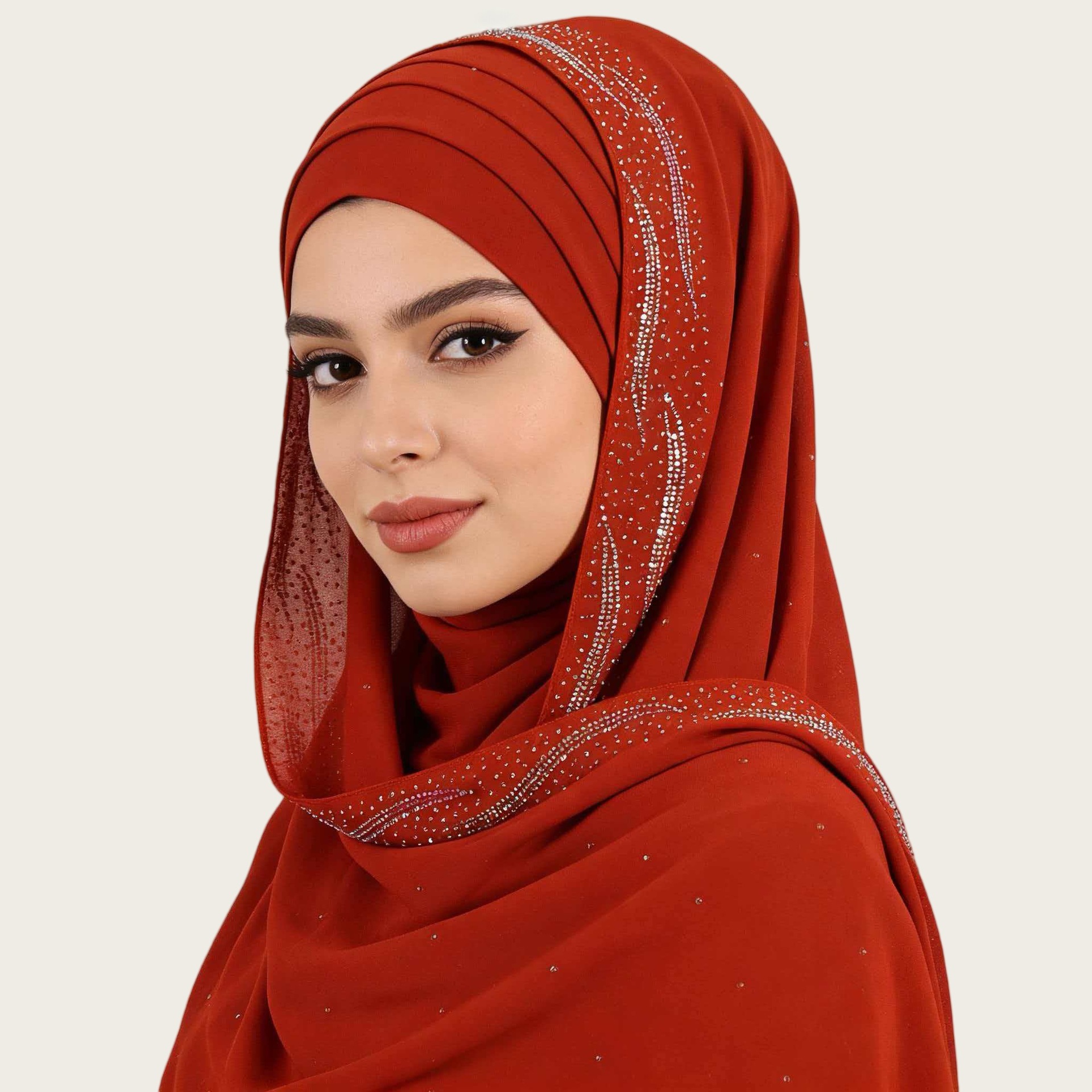 Chiffon Long Scarf With Rhinestones And Pearls Womens Veil