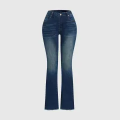 Women's Casual Slim Fit All-matching Bootcut Trousers - Dark Blue - View 1