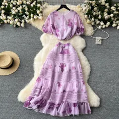 Women's Fashion Versatile Top Skirt Suit - Purple - View 1