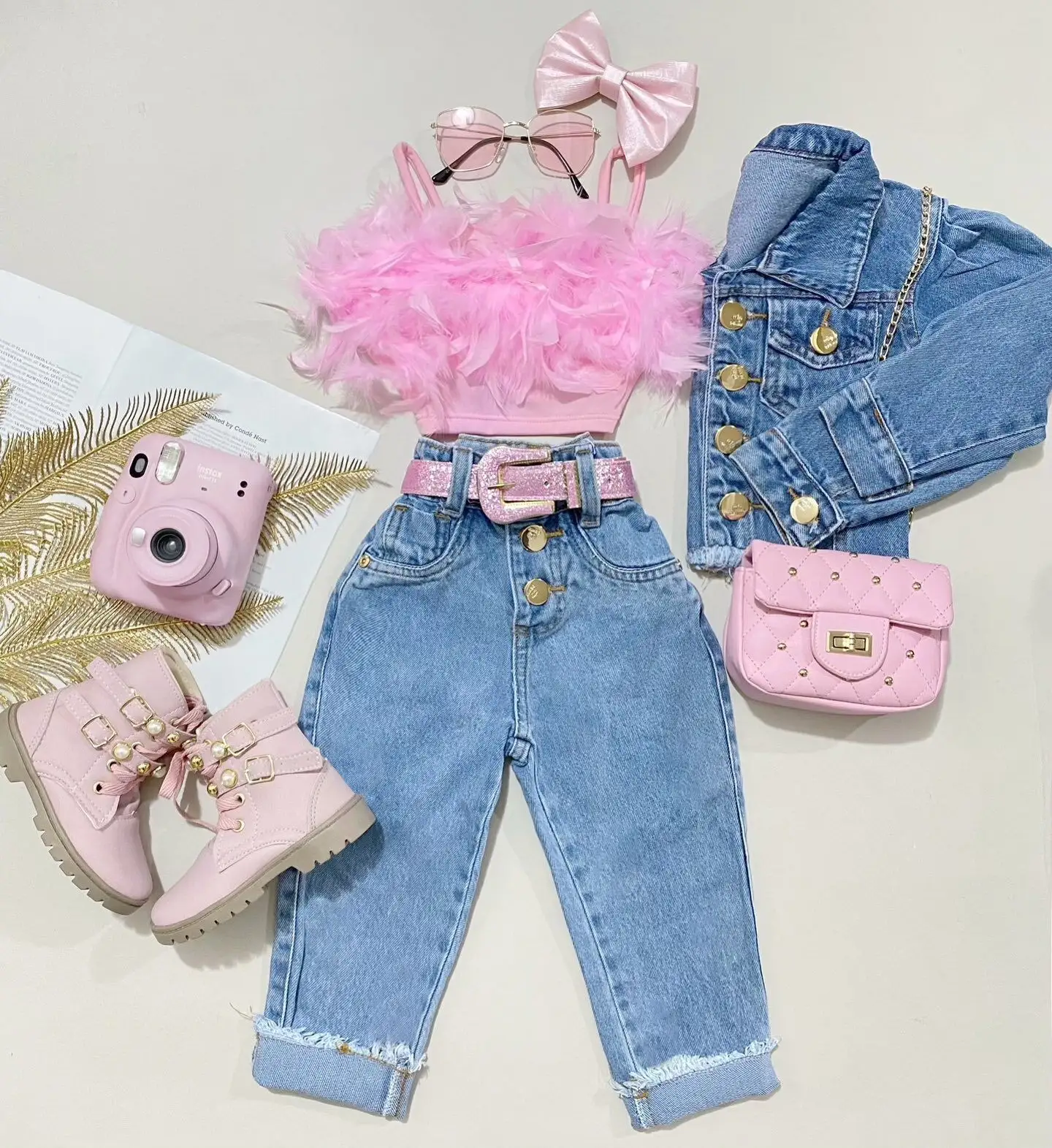 New Girls' Solid Color Sling Top Denim