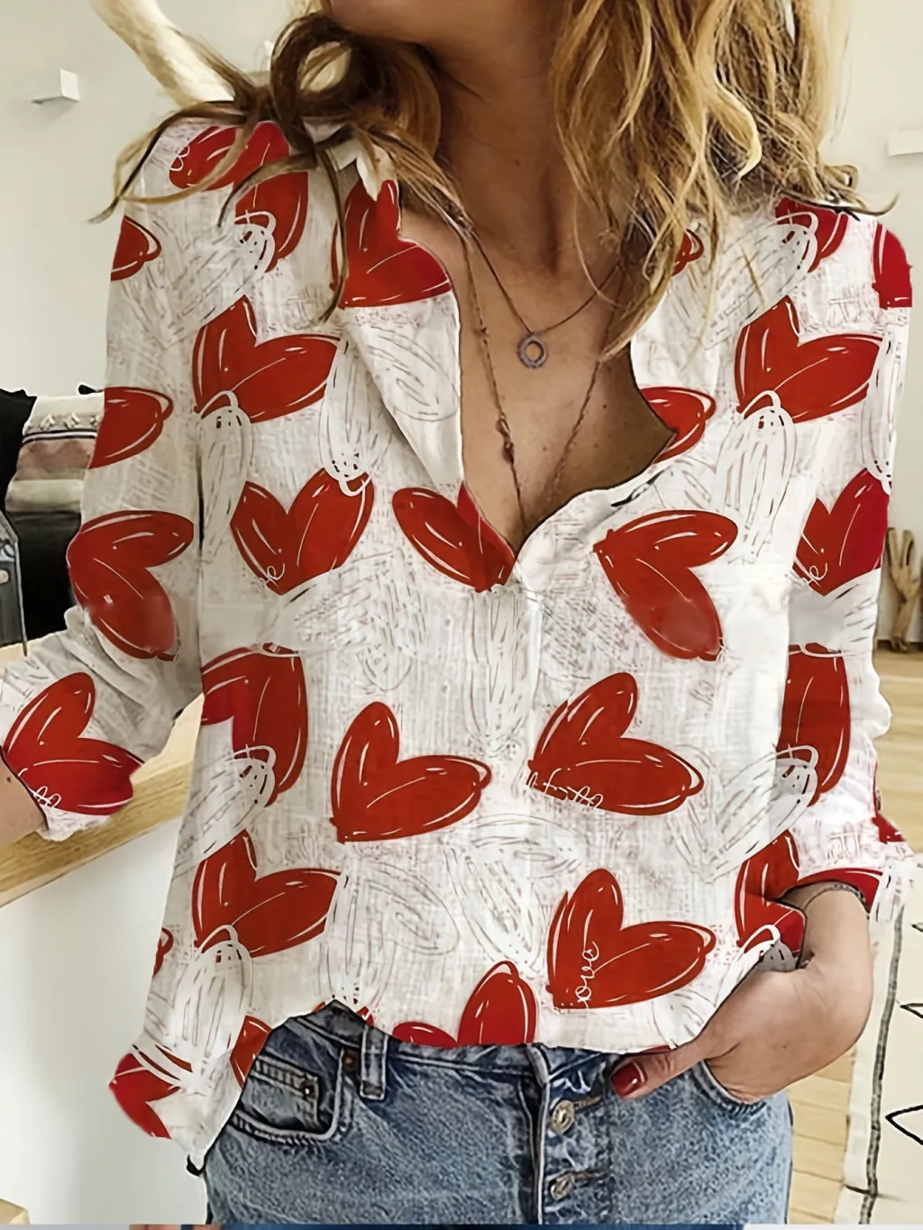 Love Sweet Fresh Casual And Comfortable 3D Digital Printing Loose Oversized Shirt Female - Zhcscx15387-L