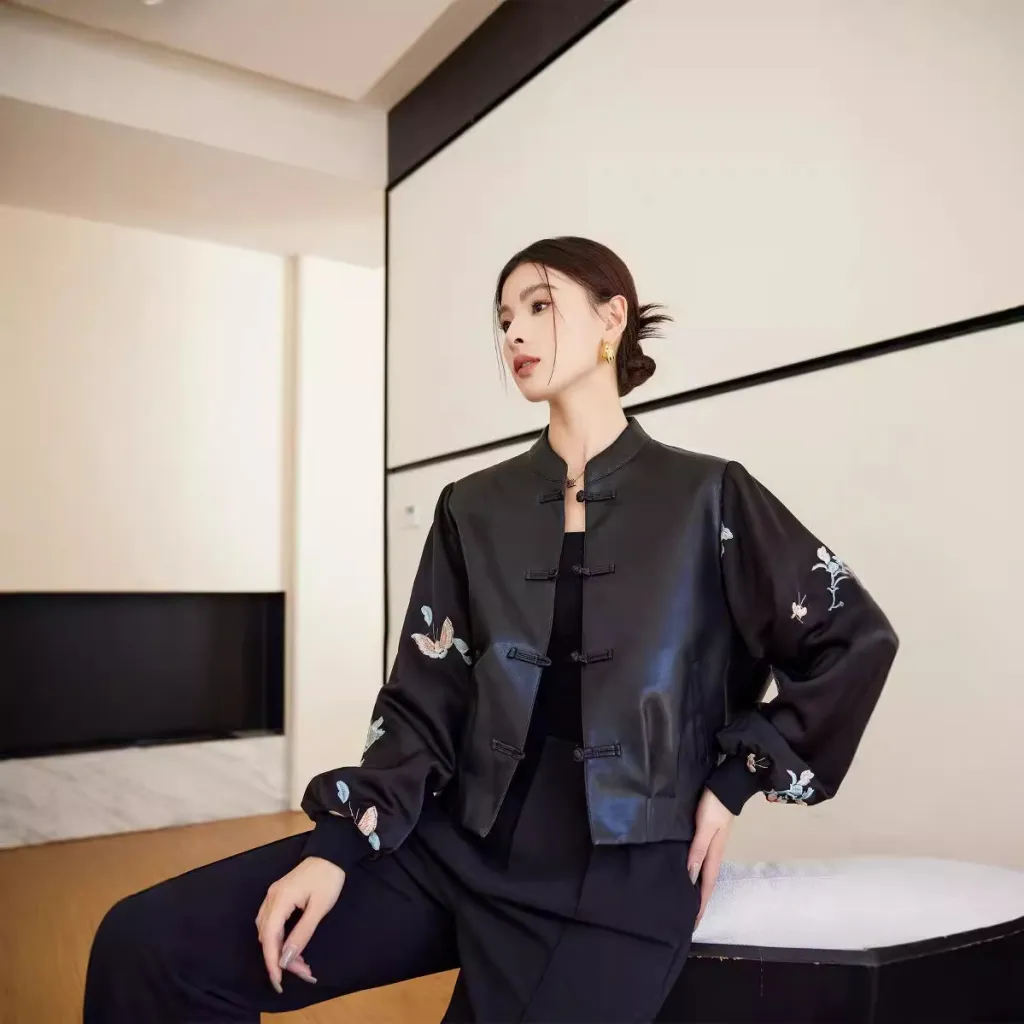 New Stitching Leather Coat Women's Retro Women's - Black